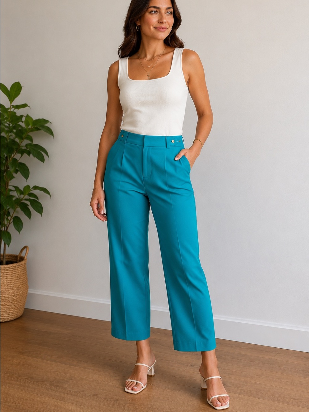 Violets & Roses Turquoise Ankle Length Trouser Pants Size 14/32 Career Chic y2k